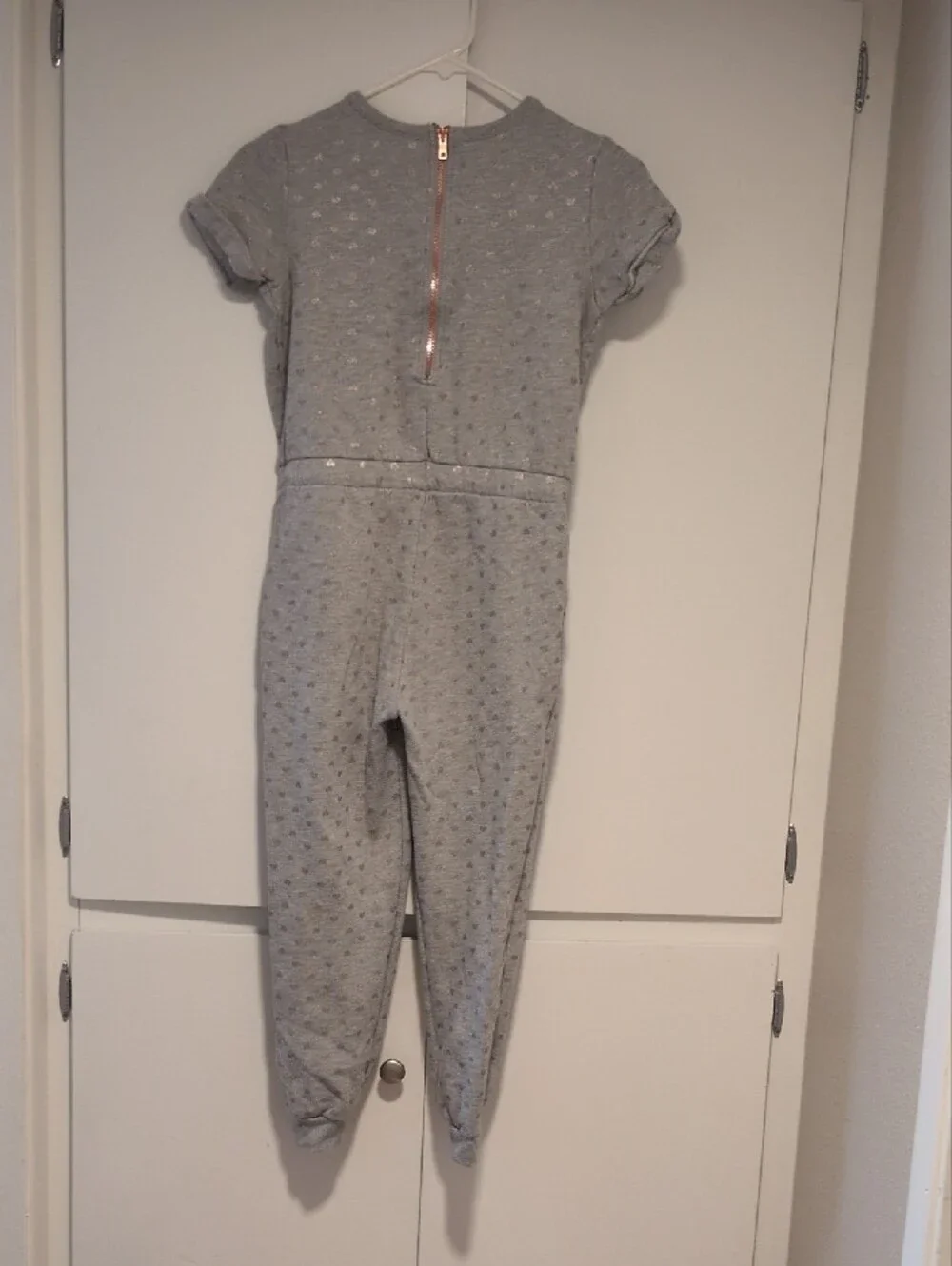 Girls' Gray Short-Sleeve Sweat Jumpsuit